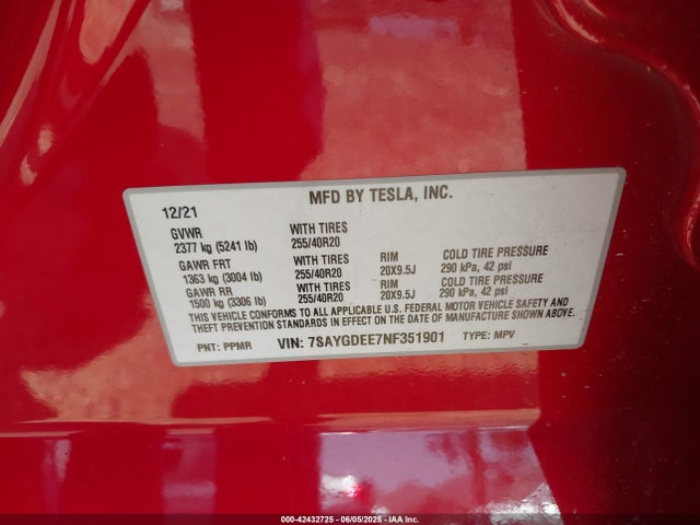 2022 TESLA MODEL Y 7SAYGDEE7NF351901 Photo 8
