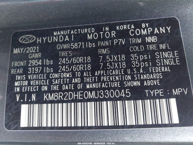 KM8R2DHE0MU330045 Hyundai gdi lambda ii