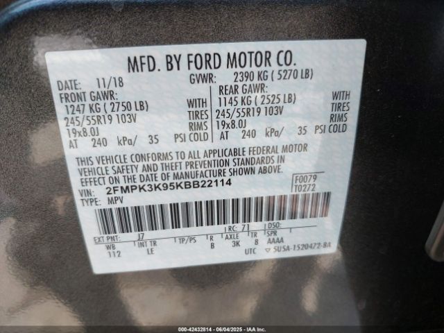 2FMPK3K95KBB22114 Ford Edge Titanium