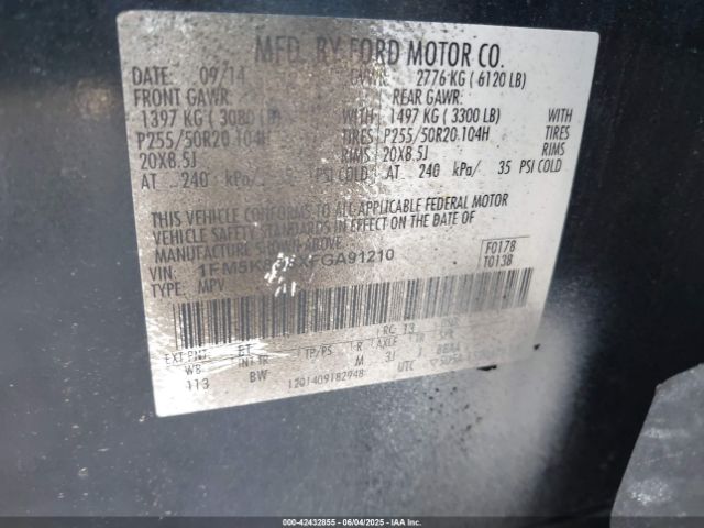 1FM5K8D8XFGA91210 Ford EXPLORER XLT
