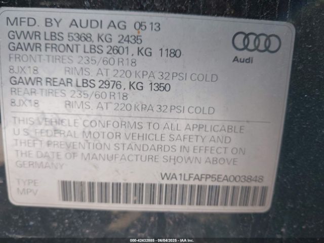 WA1LFAFP5EA003848 Audi Q5 2.0t Premium