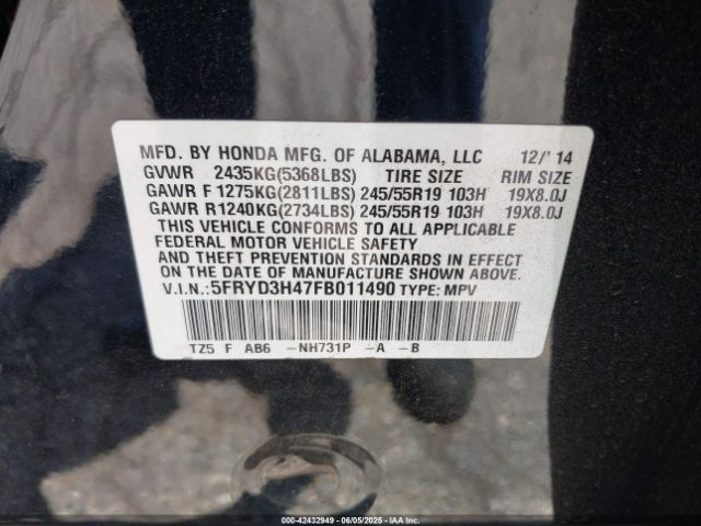 2015 ACURA MDX 5FRYD3H47FB011490 Photo 8