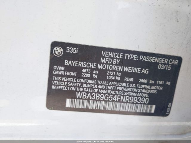 2015 BMW 335I WBA3B9G54FNR99390 Photo 8