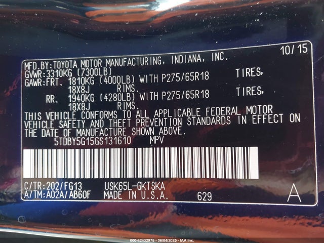 5TDBY5G15GS131610 Toyota 3ur-fe