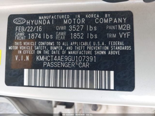 KMHCT4AE9GU107391 Hyundai ACCENT SE
