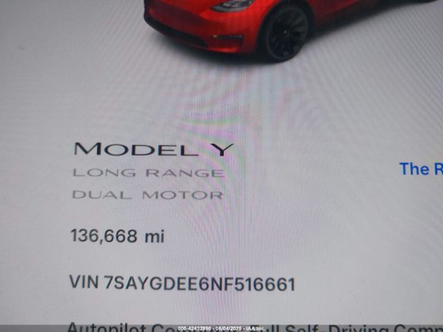 7SAYGDEE6NF516661 Tesla Model Y Long Range Dual Motor All-wheel Drive