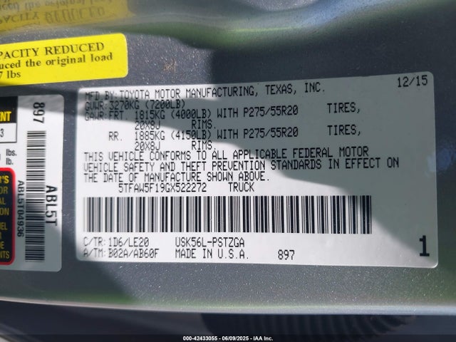 5TFAW5F19GX522272 Toyota 3ur-fbe