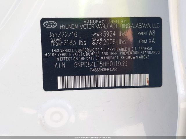 5NPD84LF5HH011933 Hyundai Elantra