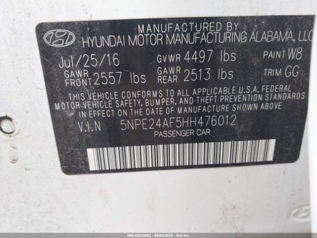 5NPE24AF5HH476012 Hyundai Sonata