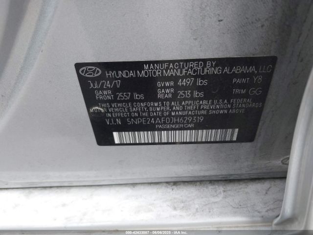 5NPE24AF0JH629319 Hyundai SONATA SE