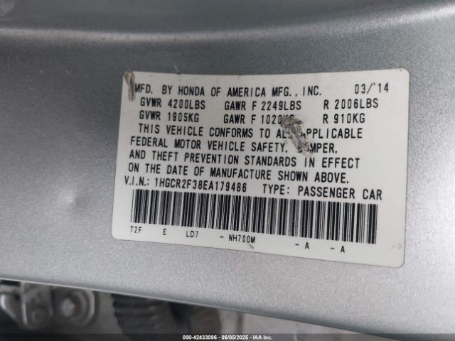 1HGCR2F38EA179486 Honda ACCORD LX