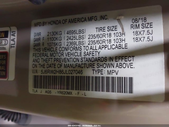 5J6RW2H86JL027046 Honda l15be