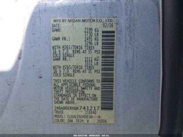 Nissan Frontier 2016 1N6AD0ERXGN741217 Image 9