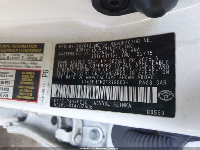 4T4BF1FK2FR480034 Toyota 2ar-fe