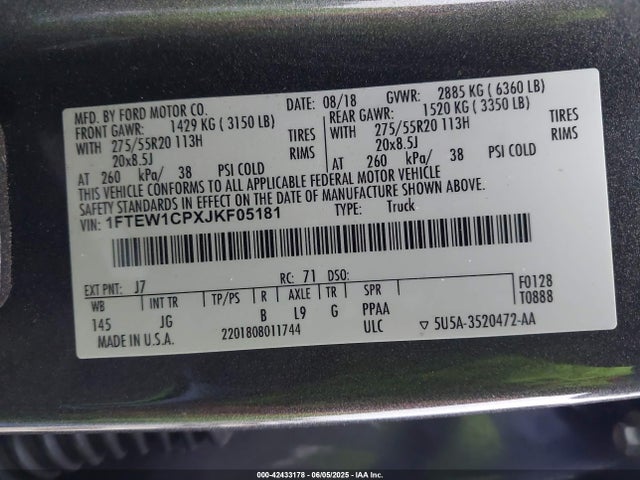 Ford 2.7l-4v 2018 1FTEW1CPXJKF05181 Image 9