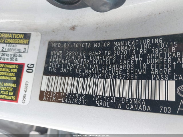 2T1BURHE0GC547268 Toyota 2zr-fe