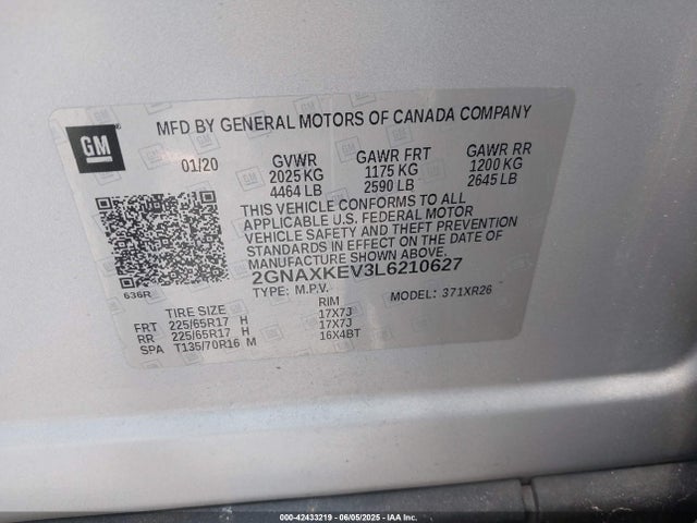 2GNAXKEV3L6210627 Chevrolet lyx - direct injection, vvt, fgt, turbo, alum, gen1
