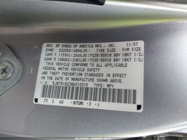 2008 ACURA RDX 5J8TB18238A010015 Photo 8