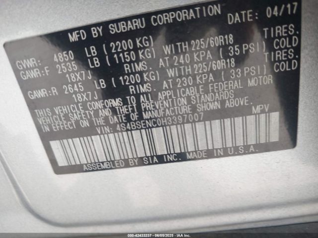 4S4BSENC0H3397007 Subaru u4