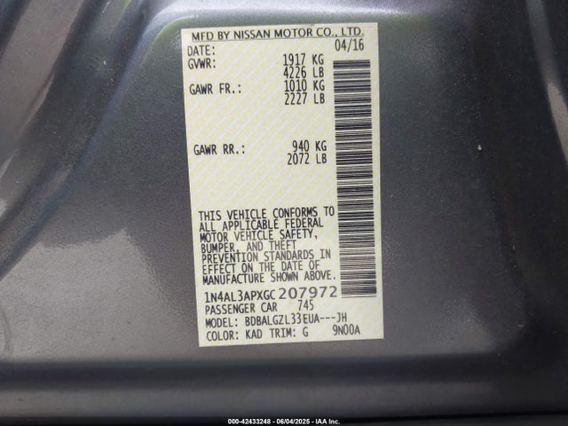 1N4AL3APXGC207972 Nissan Altima 2.5 S