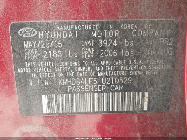 KMHD84LF5HU210529 Hyundai ELANTRA SE