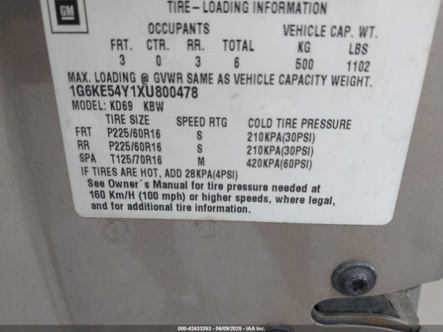 1999 CADILLAC DEVILLE 1G6KE54Y1XU800478 Photo 8