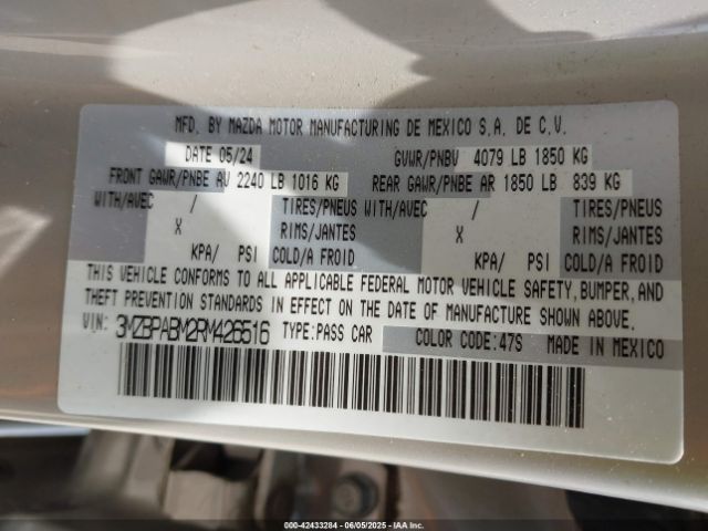 3MZBPABM2RM426516 Mazda Mazda3 2.5 S Select Sport