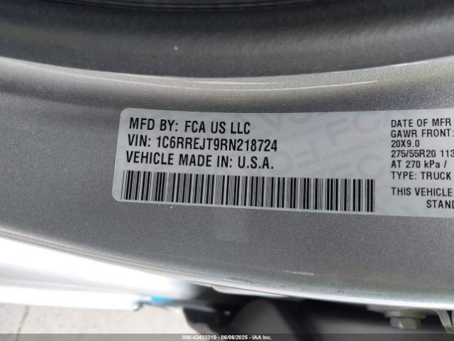 1C6RREJT9RN218724 RAM 1500 Laramie  4x2 5'7 Box