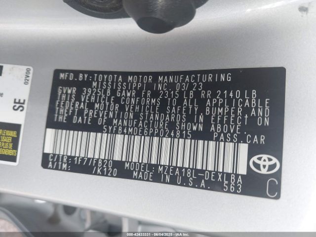 5YFB4MDE6PP024815 Toyota COROLLA LE