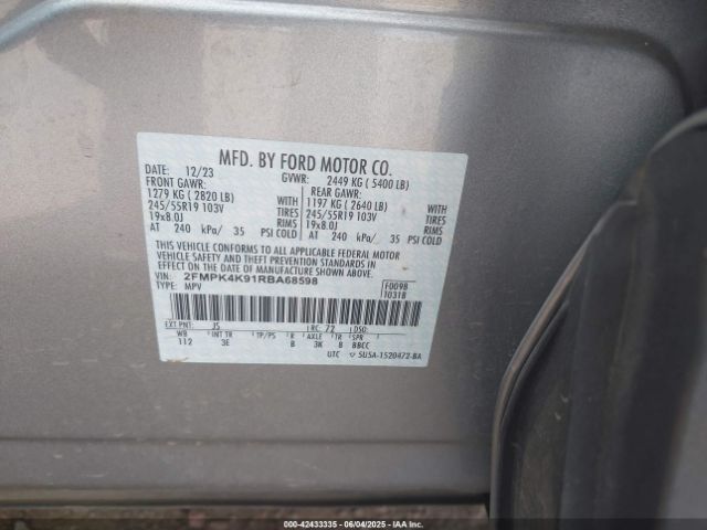 2FMPK4K91RBA68598 Ford Edge Titanium