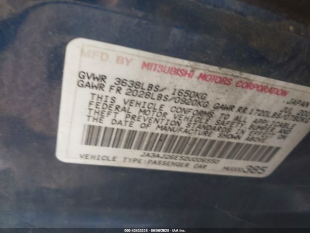 2002 MITSUBISHI LANCER JA3AJ26E52U006550 Photo 8