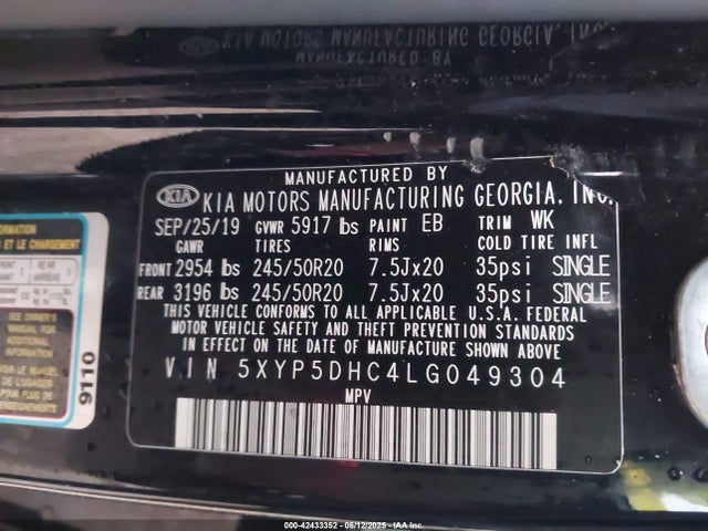 5XYP5DHC4LG049304 KIA gdi lambda-ii