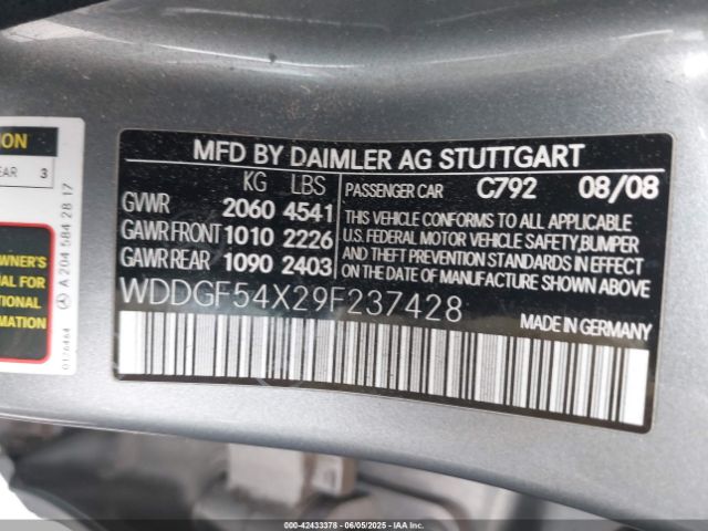 2009 MERCEDES-BENZ C 300 WDDGF54X29F237428 Photo 8