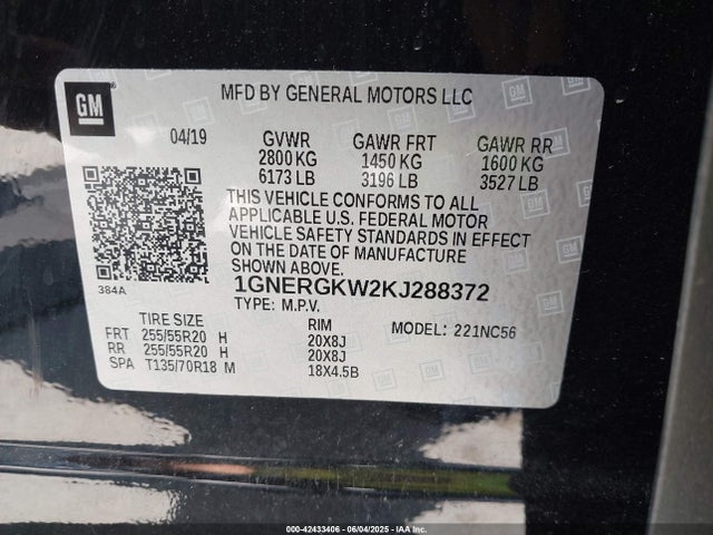 1GNERGKW2KJ288372 Chevrolet lfy - spark ignited direct injection, atss, gen 1