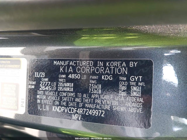 KNDPVCDF4R7249972 KIA gdi theta iii