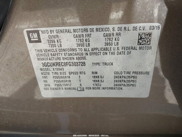 3GCUKREC8FG303728 Chevrolet l83 - vvt, active fuel management, aluminum