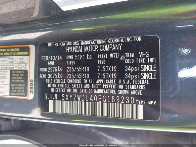 5XYZWDLA0EG169230 Hyundai Santa Fe Sport 2.0l Turbo