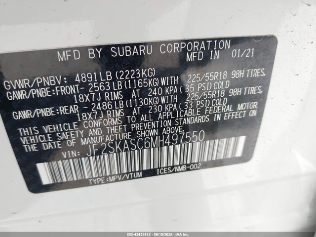 Subaru na u5 2021 JF2SKASC6MH497550 Image 9