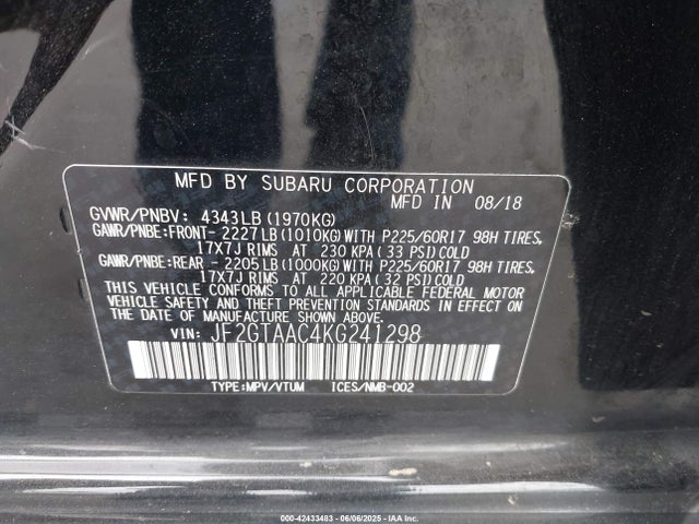 JF2GTAAC4KG241298 Subaru naturally aspirated