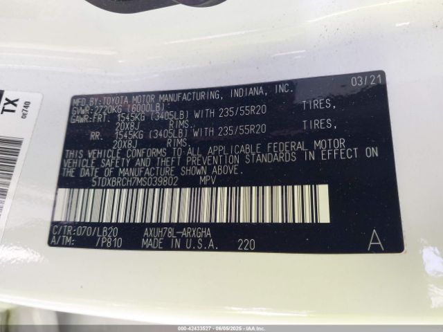 2021 TOYOTA HIGHLANDER 5TDXBRCH7MS039802 Photo 8