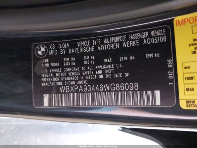 2006 BMW X3 WBXPA93446WG86098 Photo 8
