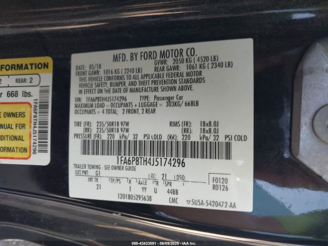 1FA6P8TH4J5174296 Ford Mustang Ecoboost