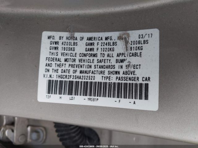 1HGCR2F35HA202520 Honda k24w1
