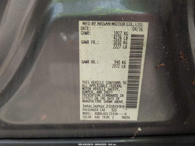 1N4AL3APXGC208099 Nissan Altima 2.5 Sr