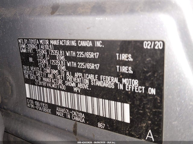2T3H1RFV4LW077400 Toyota a25a-fks