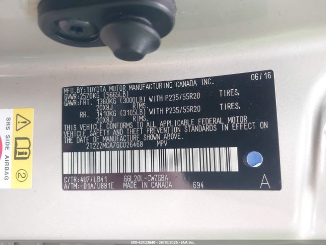 2T2ZZMCA7GC026468 Lexus RX