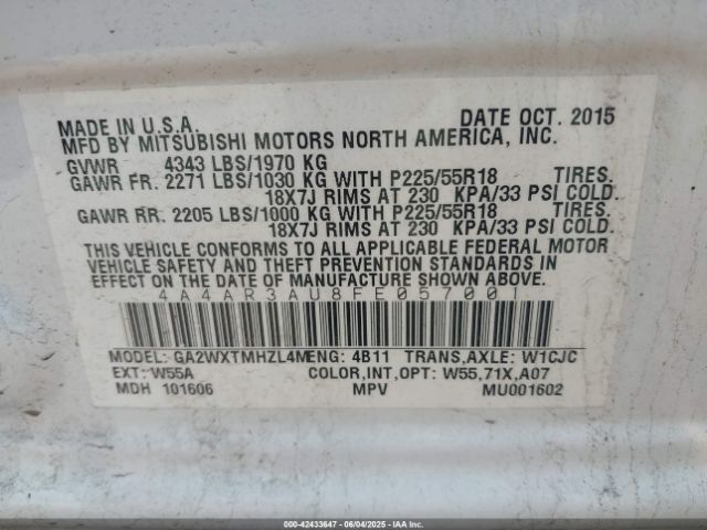 2015 MITSUBISHI OUTLANDER SPORT 4A4AR3AU8FE057001 Photo 8