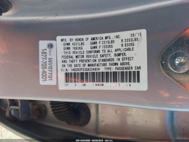 1HGCR2F50GA034804 Honda Accord Sport