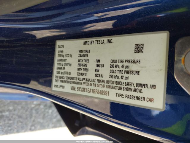 5YJ3E1EA1RF848991 Tesla Model 3 Long Range Dual Motor All-wheel Drive/rear-wheel Drive