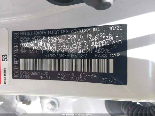 Toyota a25a-fxs 2021 4T1K31AK7MU550392 Image 9